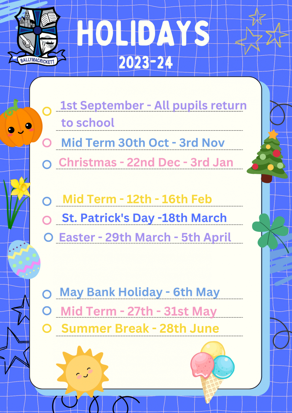 Holidays 2023-24